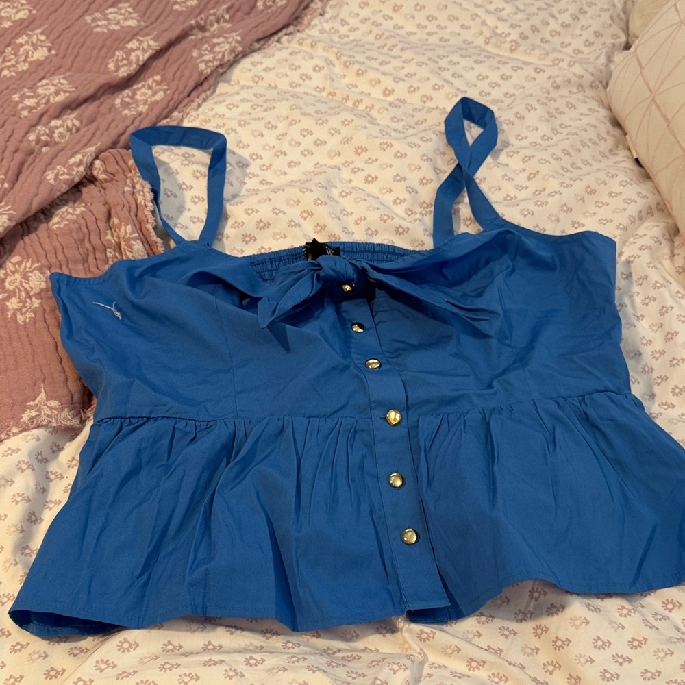 J crew Blue Sleeveless Top with Button Detail